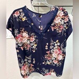 Navy floral blouse